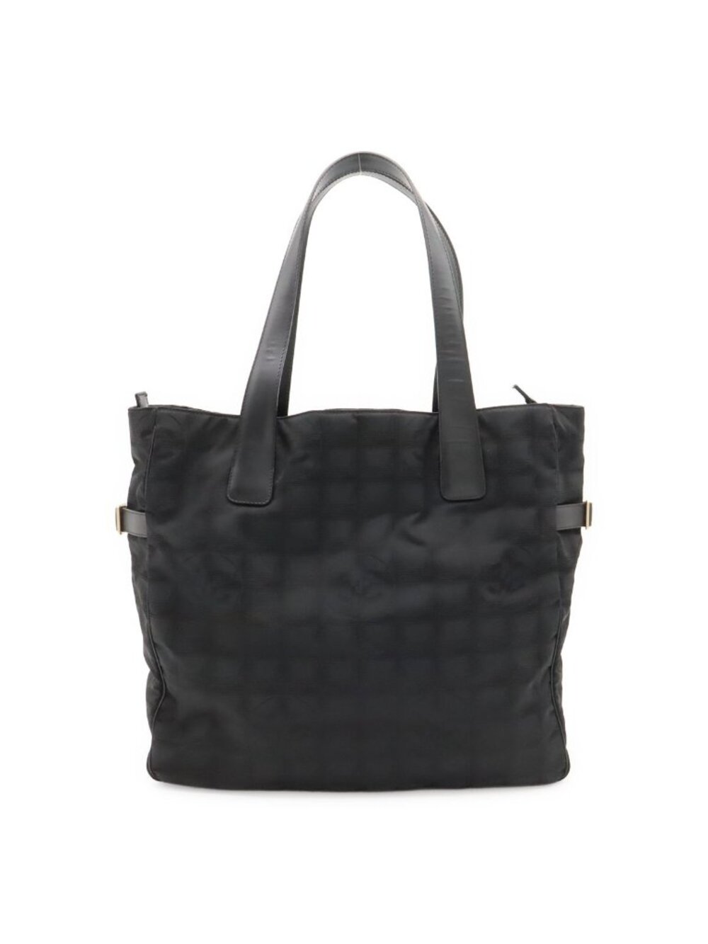 Chanel New Travel Line Tote GM Shoulder Bag Nylon Jacquard Leather Black
